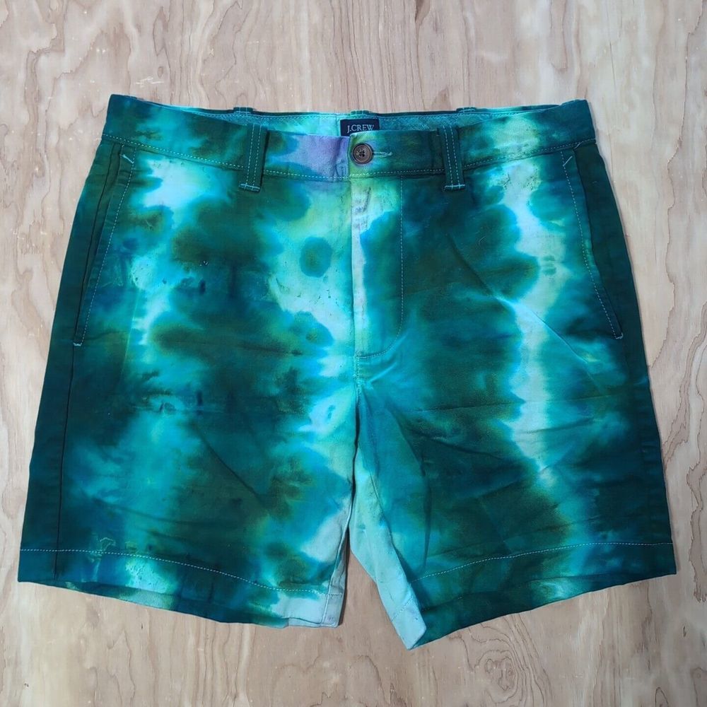 J. Crew Factory Green 7" Inseam Flex Chino Shorts Size 31 Flat Front Died Green‎